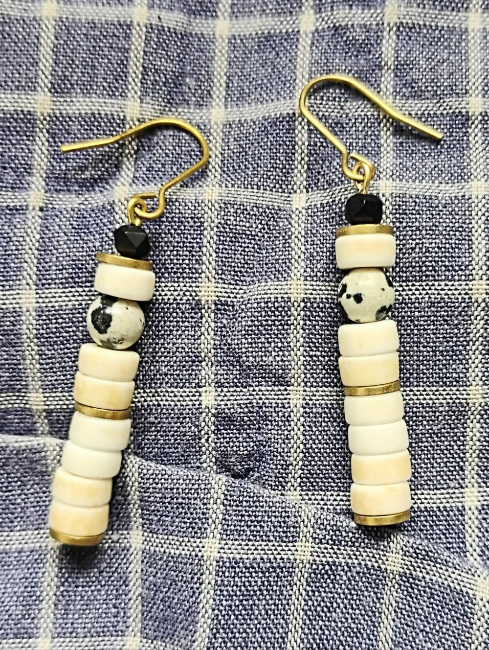 Handmade Buffalo Turquoise and Dalmatian Jasper 'Column' Earrings